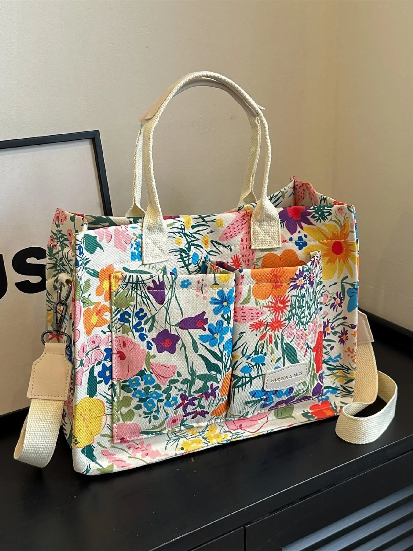 Summer Everything Tote Bag for Women, Plain/Cherry Pattern Work Bag, Everyday Shoulder Bag, Trendy Versatile Commuting Bag, Girl Large Beach Bags, Fabric Shoulder Bags
