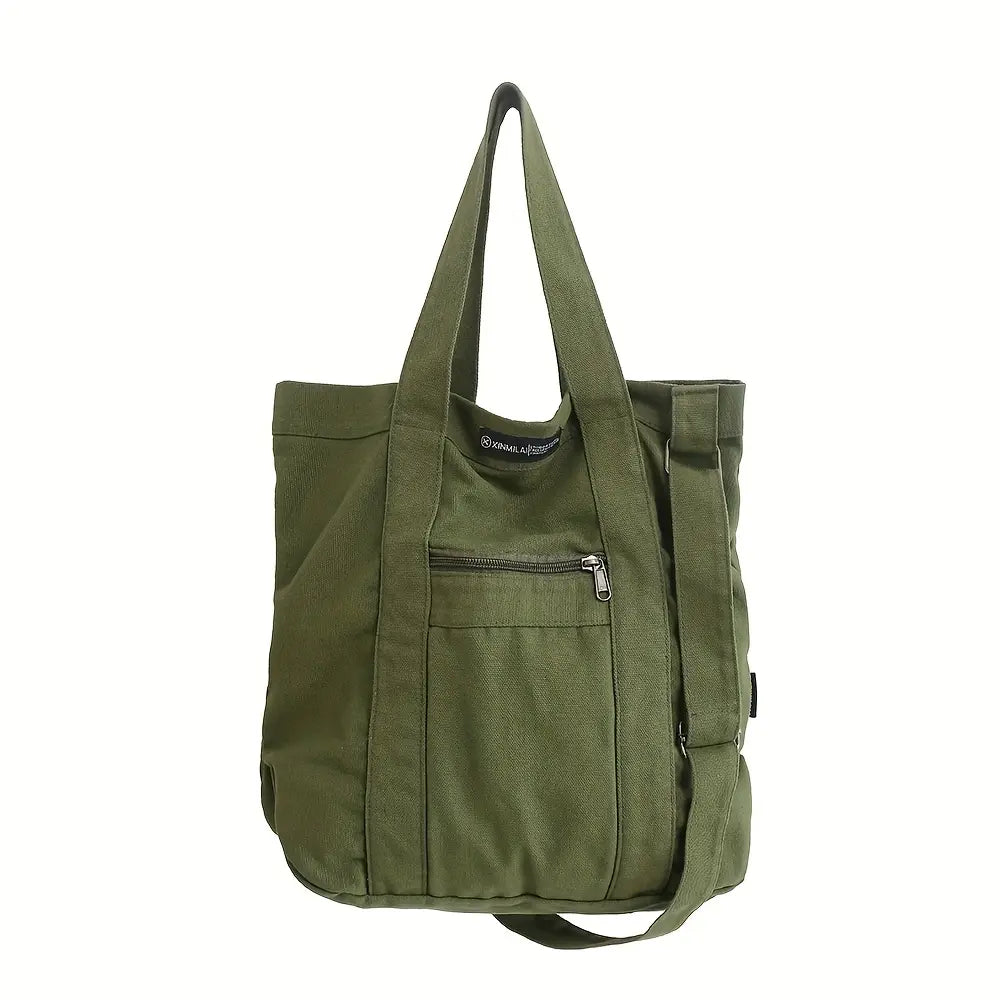 Retro Japanese-Style Canvas Shoulder Bag for Men, Adjustable Strap, Casual Commuter Handbag, Solid Color Black