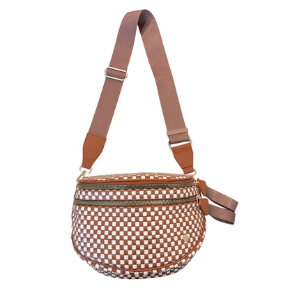 Gold Blush Signature Woven Bum Bag – Woven Faux Leather Crossbody 60” Strap spacious design