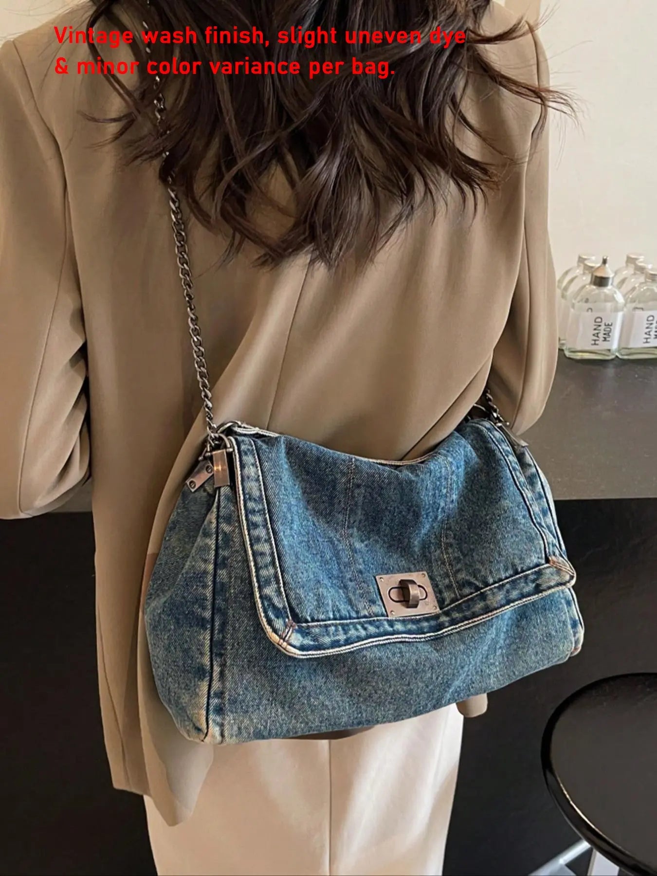 Fashion Denim Chain Shoulder Bag, 2026 New Styling Casual Versatile Crossbody Bag for Women, Trendy All-match Commuter Bag for Daily Travel Work Commute