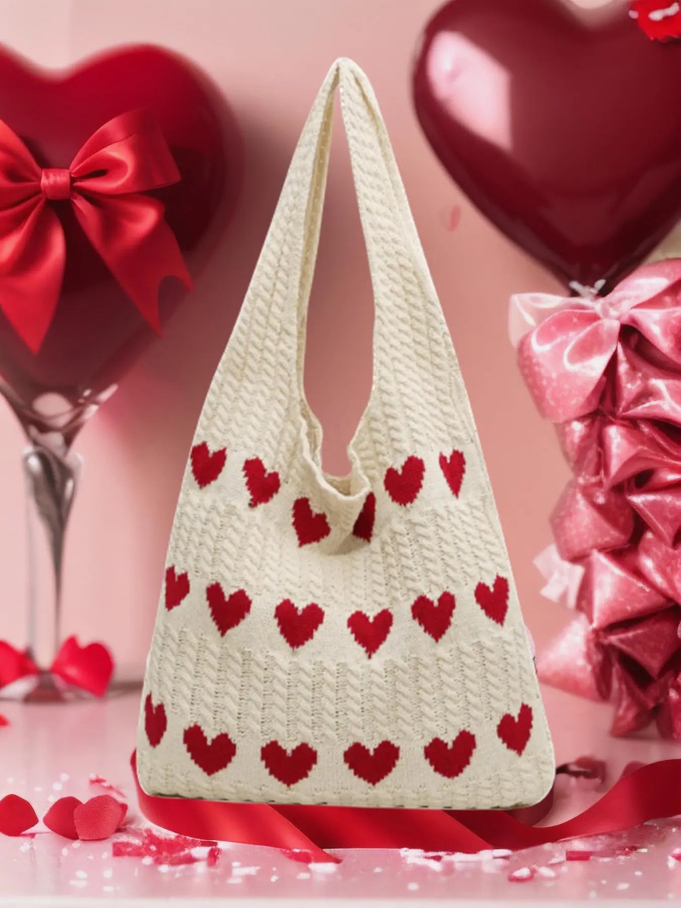 Heart Pattern Crochet Summer Tote Bag for Women, Summer 2024 Large Everything Tote Bag, Large Beach Bags, Trendy High Quality Everyday Shoulder Bag for Daily