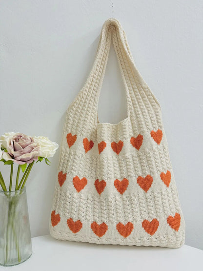 Heart Pattern Crochet Summer Tote Bag for Women, Summer 2024 Large Everything Tote Bag, Large Beach Bags, Trendy High Quality Everyday Shoulder Bag for Daily