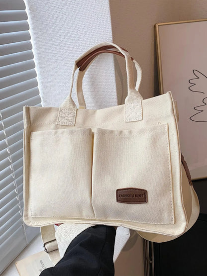 Summer Everything Tote Bag for Women, Plain/Cherry Pattern Work Bag, Everyday Shoulder Bag, Trendy Versatile Commuting Bag, Girl Large Beach Bags, Fabric Shoulder Bags
