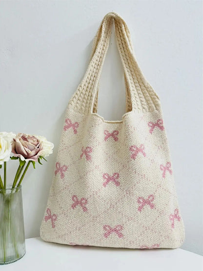 Heart Pattern Crochet Summer Tote Bag for Women, Summer 2024 Large Everything Tote Bag, Large Beach Bags, Trendy High Quality Everyday Shoulder Bag for Daily