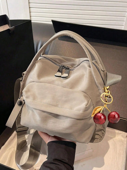 Ladies' elegant solid color shoulder bag, fashionable zipper All Match crossbody bag for daily use, simple solid color, casual trend versatile high-quality commuter shoulder bag, Fabric shoulder bags