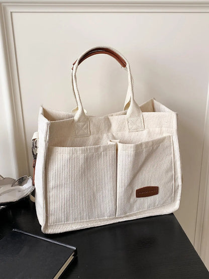 Summer Everything Tote Bag for Women, Plain/Cherry Pattern Work Bag, Everyday Shoulder Bag, Trendy Versatile Commuting Bag, Girl Large Beach Bags, Fabric Shoulder Bags