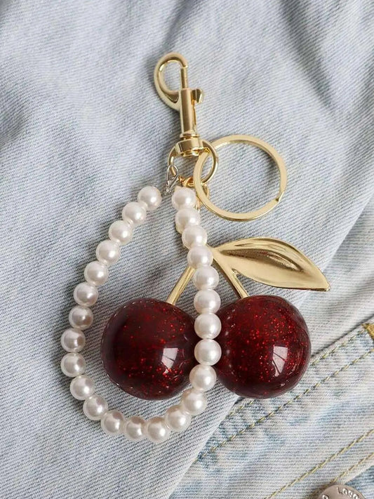 Cherry Keychain, Keychain Accessories, Girly Keychain for Bags, Women's Bag Pendant, Fashion Trend Exquisite Pendant, Women's Backpack Elegant Pendant, Suitable for Valentine's Day and Christmas Gift for Friends