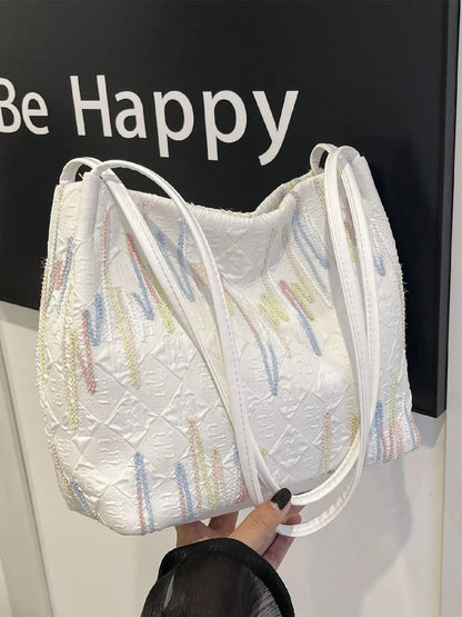 National Day Offers Random Floral Embroidered Canvas Shoulder Bag, Fashionable Large Capacity Tote Bag For Women, Trendy Women's Shopping Bag, Canvas Bags, Boho Bag, Handbag Shoulder Bag