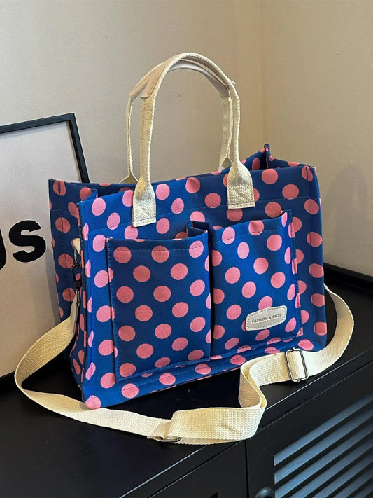 Summer Everything Tote Bag for Women, Plain/Cherry Pattern Work Bag, Everyday Shoulder Bag, Trendy Versatile Commuting Bag, Girl Large Beach Bags, Fabric Shoulder Bags