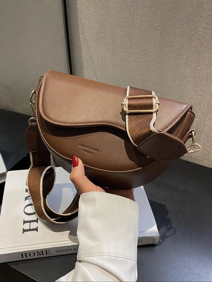 Christmas Gift,25 fall&winter ,Women's Fashionable Saddle Bag, Casual Versatile Stylish Crossbody Bag with Wide Shoulder Strap, Trendy All-match Commuter Bag for Daily Used, Trendy Commuting Bag, Fashion Bags, Everyday Bag