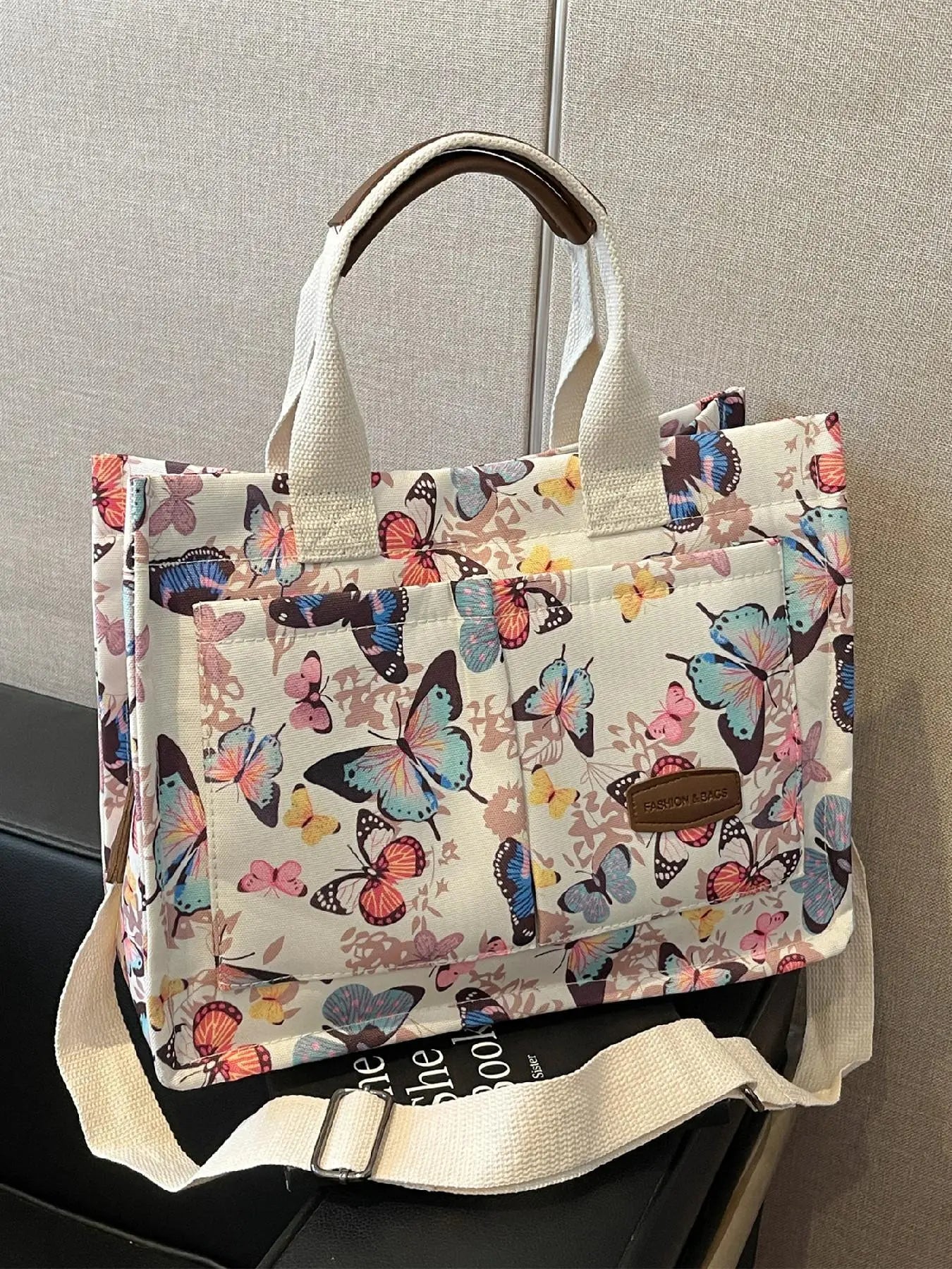 Summer Everything Tote Bag for Women, Plain/Cherry Pattern Work Bag, Everyday Shoulder Bag, Trendy Versatile Commuting Bag, Girl Large Beach Bags, Fabric Shoulder Bags