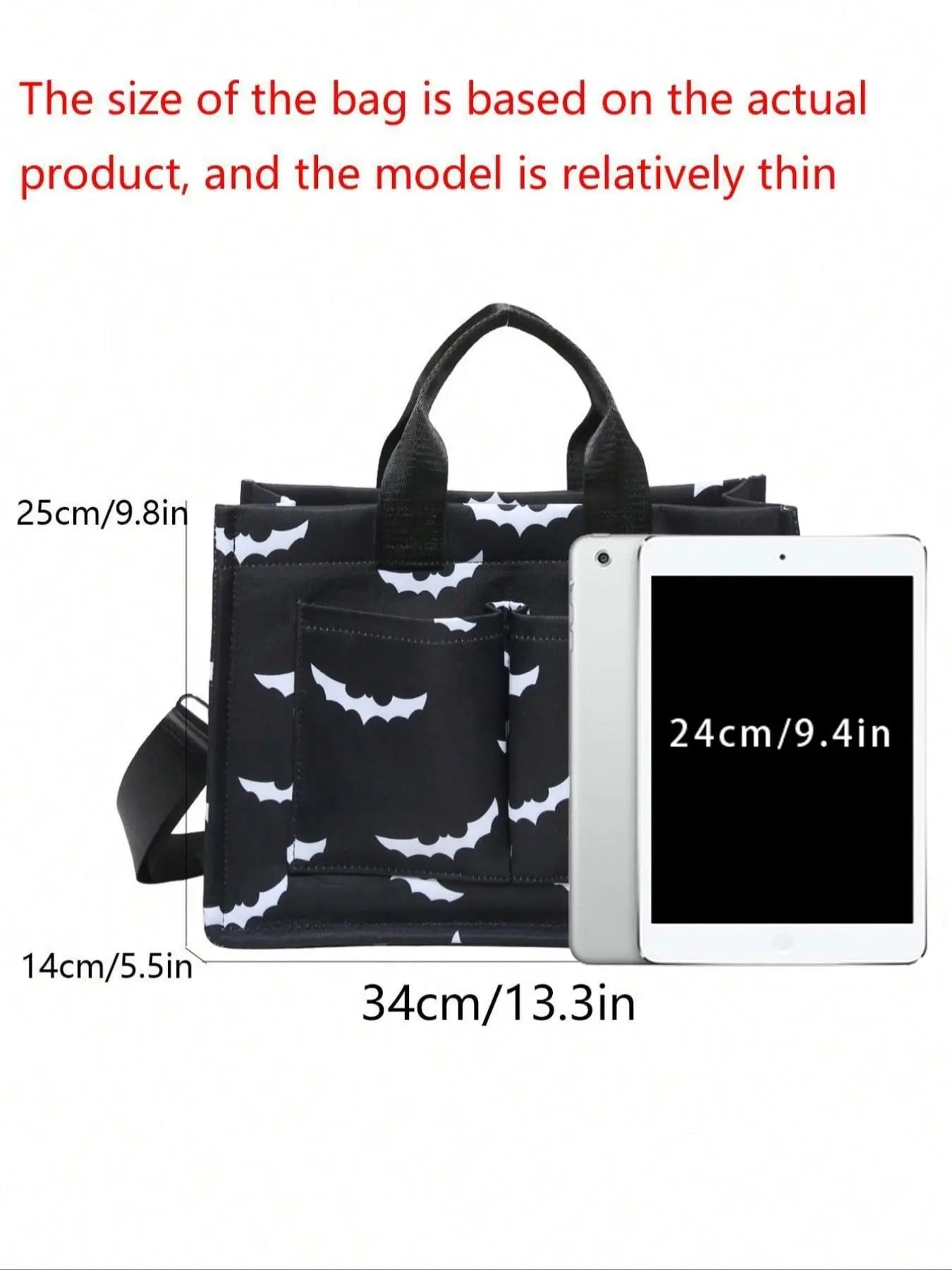 Women's Halloween Bat Pattern Canvas Crossbody Bag, Large Capacity Multi-Pocket Portable Shoulder Bag, Fashionable Crossbody Bag for Daily Use, Everyday Crossbody Shoulder Bags