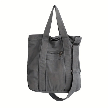 Retro Japanese-Style Canvas Shoulder Bag for Men, Adjustable Strap, Casual Commuter Handbag, Solid Color Black