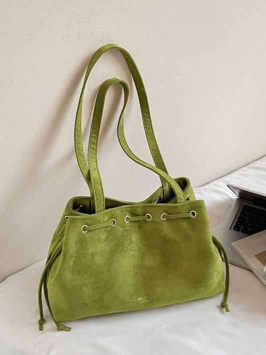 Retro Exquisite Tote Bag with Drawstring Closure Design, Stylish Versatile Large-Capacity Shoulder Bag, Suitable for Dates and Parties, Casual Commuter Bag