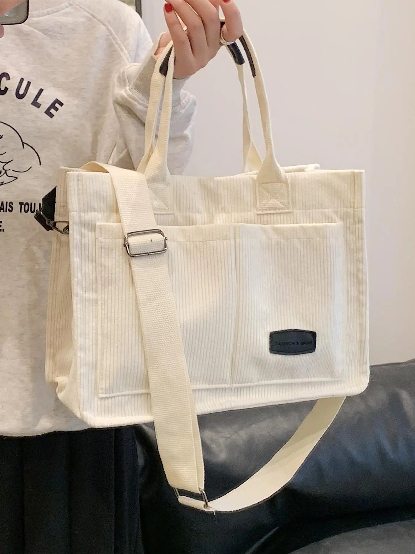 Summer Everything Tote Bag for Women, Plain/Cherry Pattern Work Bag, Everyday Shoulder Bag, Trendy Versatile Commuting Bag, Girl Large Beach Bags, Fabric Shoulder Bags