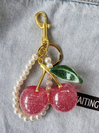 Cherry Keychain, Keychain Accessories, Girly Keychain for Bags, Women's Bag Pendant, Fashion Trend Exquisite Pendant, Women's Backpack Elegant Pendant, Suitable for Valentine's Day and Christmas Gift for Friends