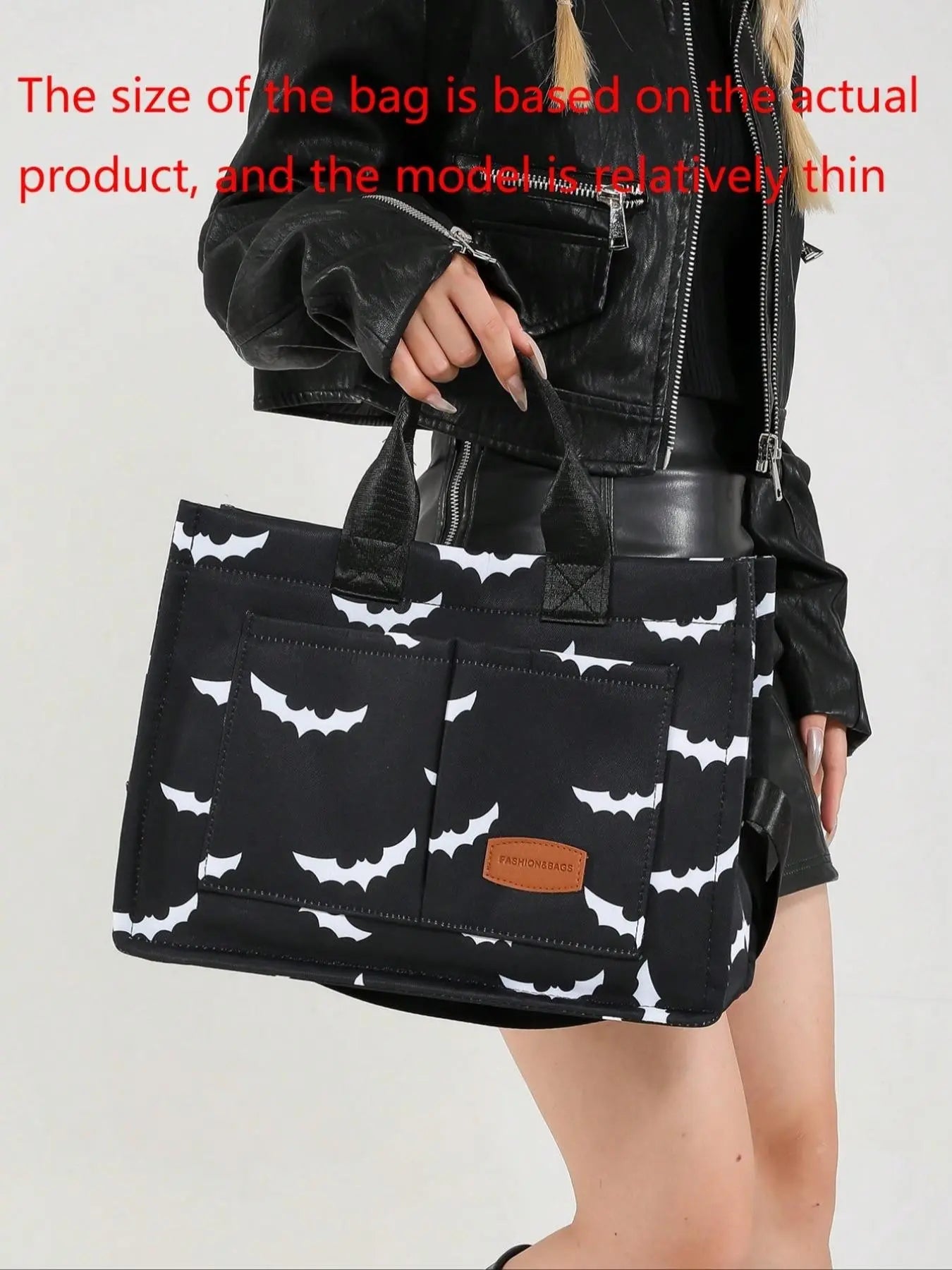Women's Halloween Bat Pattern Canvas Crossbody Bag, Large Capacity Multi-Pocket Portable Shoulder Bag, Fashionable Crossbody Bag for Daily Use, Everyday Crossbody Shoulder Bags