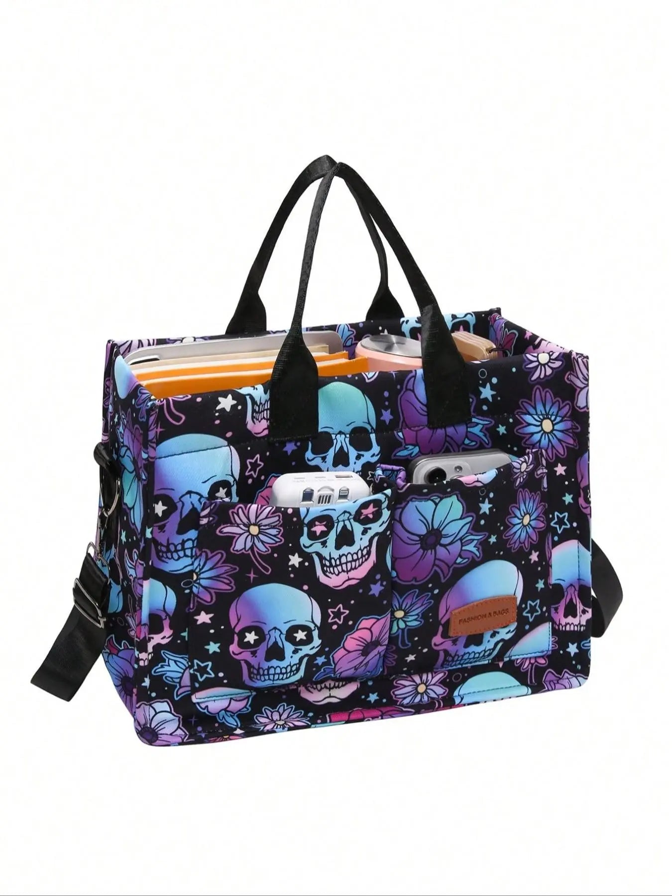 Women's Halloween Bat Pattern Canvas Crossbody Bag, Large Capacity Multi-Pocket Portable Shoulder Bag, Fashionable Crossbody Bag for Daily Use, Everyday Crossbody Shoulder Bags
