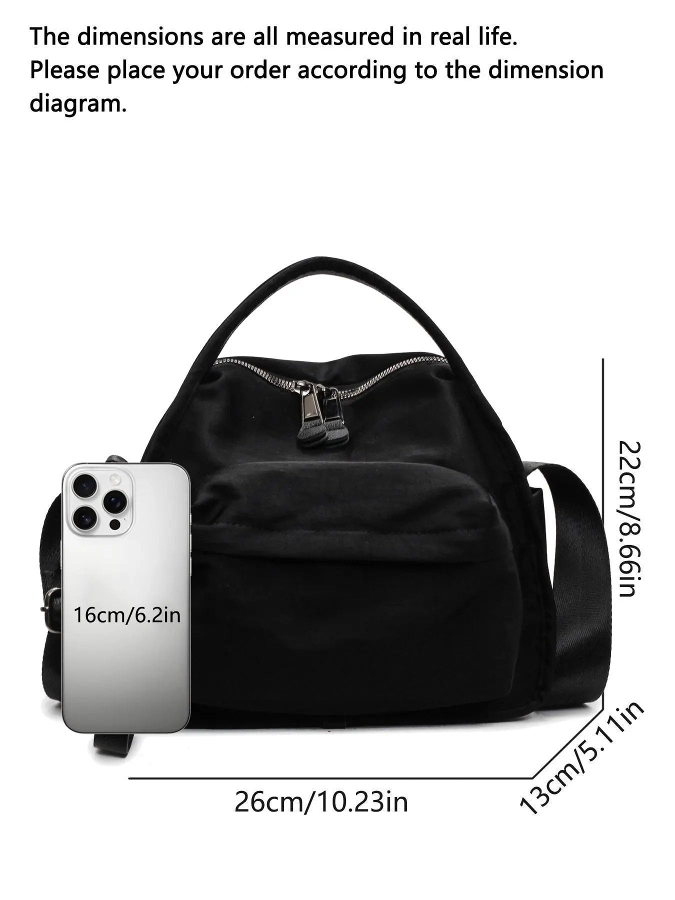 Ladies' elegant solid color shoulder bag, fashionable zipper All Match crossbody bag for daily use, simple solid color, casual trend versatile high-quality commuter shoulder bag, Fabric shoulder bags