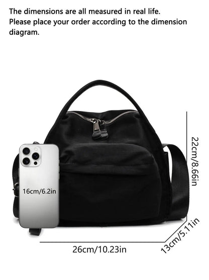 Ladies' elegant solid color shoulder bag, fashionable zipper All Match crossbody bag for daily use, simple solid color, casual trend versatile high-quality commuter shoulder bag, Fabric shoulder bags
