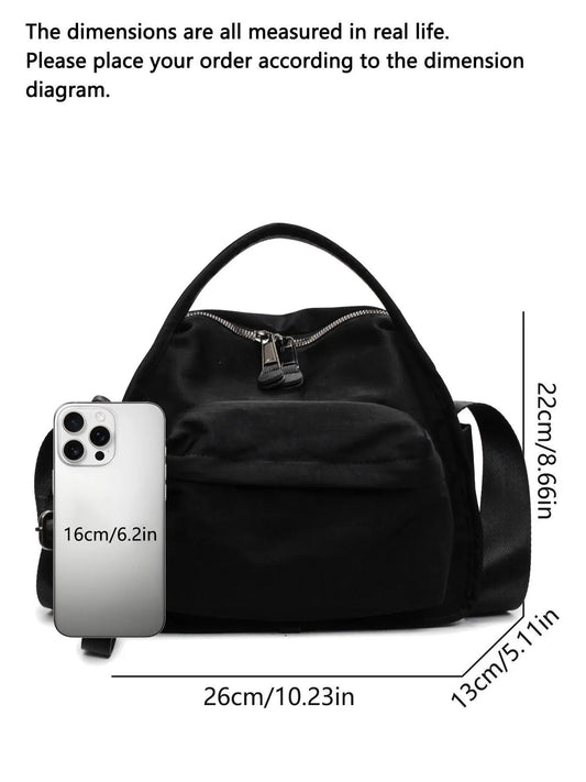 Ladies' elegant solid color shoulder bag, fashionable zipper All Match crossbody bag for daily use, simple solid color, casual trend versatile high-quality commuter shoulder bag, Fabric shoulder bags