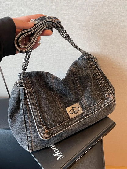 Fashion Denim Chain Shoulder Bag, 2026 New Styling Casual Versatile Crossbody Bag for Women, Trendy All-match Commuter Bag for Daily Travel Work Commute