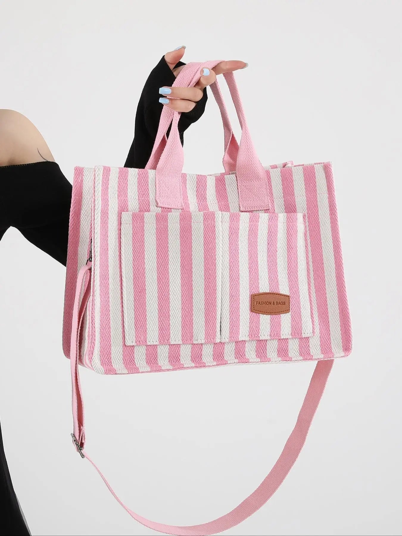 Striped Pattern Tote Bag, Fashionable Patterned Bag, Summer 2024 Casual Large Capacity Shoulder Bag for Women, Versatile Casual Commuter Bag for Daily Used, Casual Bags