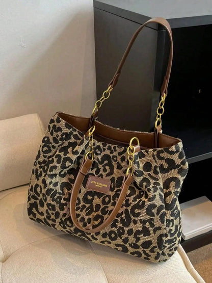 Women's Random Leopard Print Shoulder Bag, Style Large Capacity Tote Bag for Work & Daily Used, Personalized Trendy All-match Underarm Bag