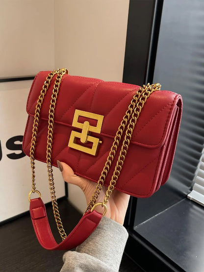 Fashion Chain Strap Quilted Pu Leather Square Bag, Simple Plain Fashionable Stylish Crossbody Bag with Shoulder Strap, Casual Handbag Shoulder Bag, Daily Commuting Crossbody Shoulder Purses for Women