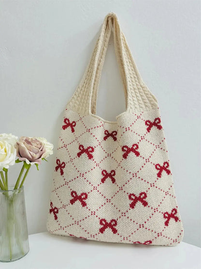 Heart Pattern Crochet Summer Tote Bag for Women, Summer 2024 Large Everything Tote Bag, Large Beach Bags, Trendy High Quality Everyday Shoulder Bag for Daily