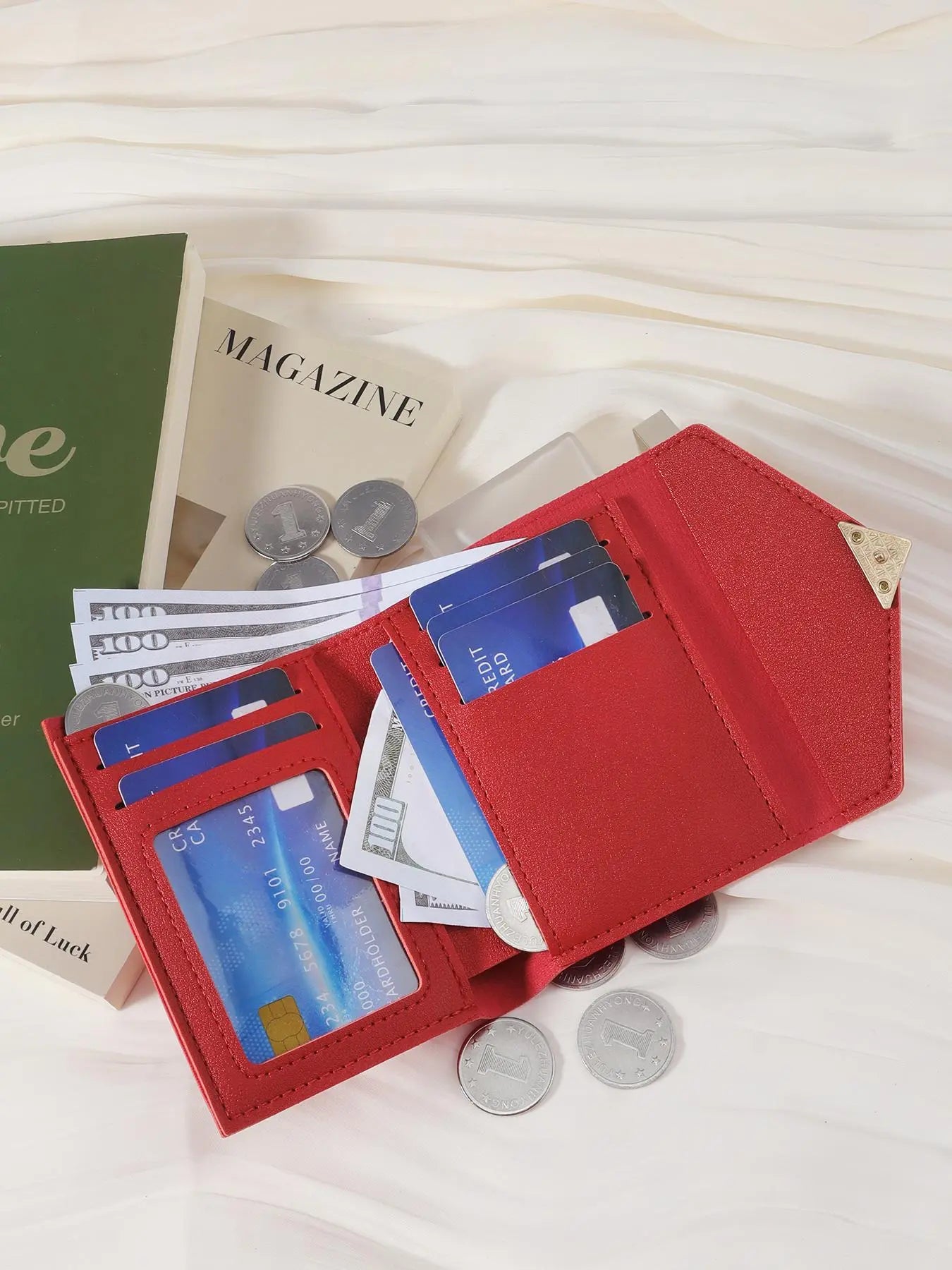 Women's 1 Piece Heart Decor Bifold Durable Wallet, Wallets Women Fashionable Multiple Card Slots PU Leather Purse for Outdoor, Travel, School