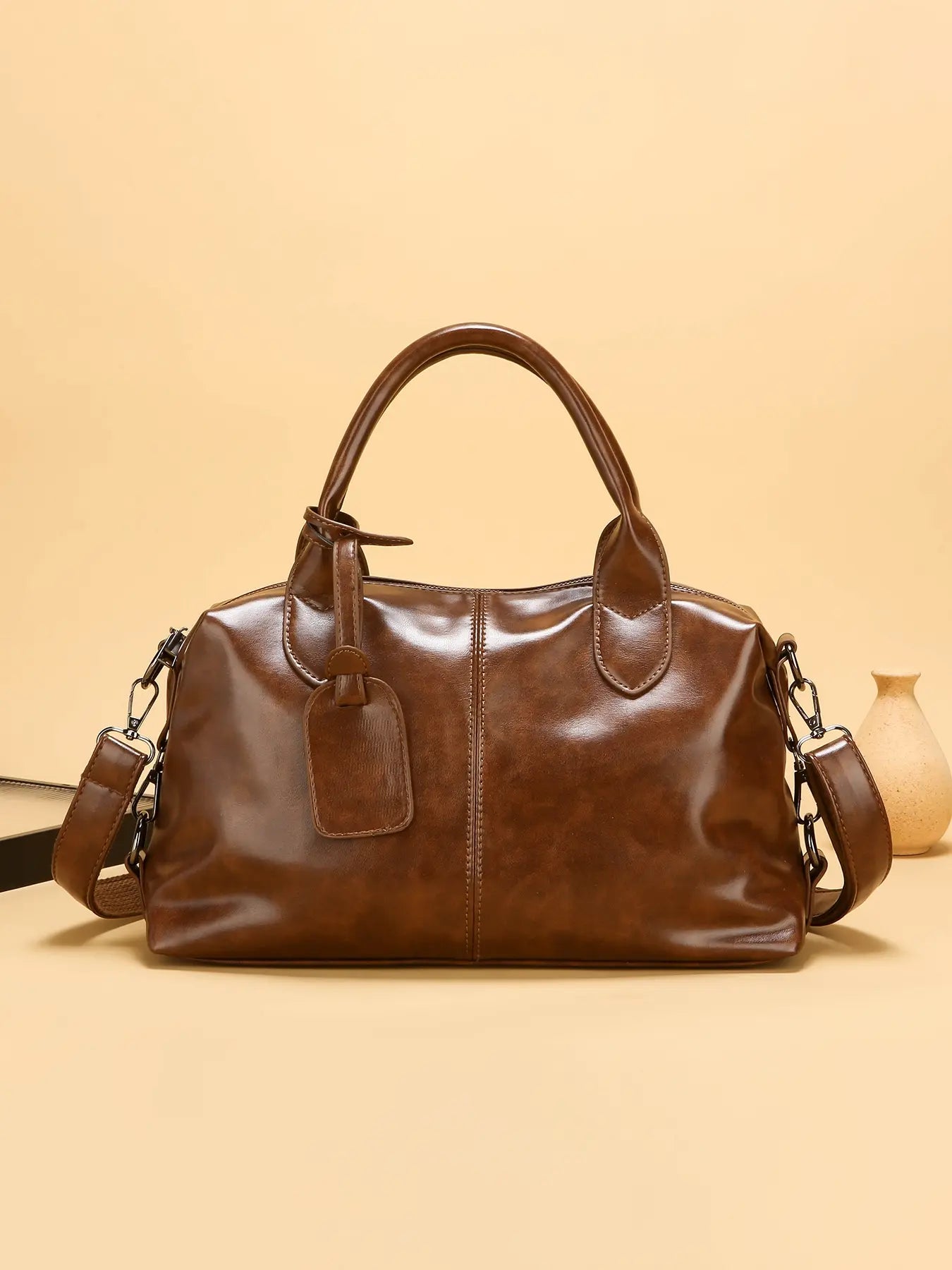 Women's Retro Textured Domed Crossbody Bag, Soft PU Leather Casual Shoulder Tote, Versatile Commuter Handbag for Daily Use and and Various Occasions, Simple Solid Color Pillow Bag, Handbag Shoulder Purse, Chic Crossbody Bag