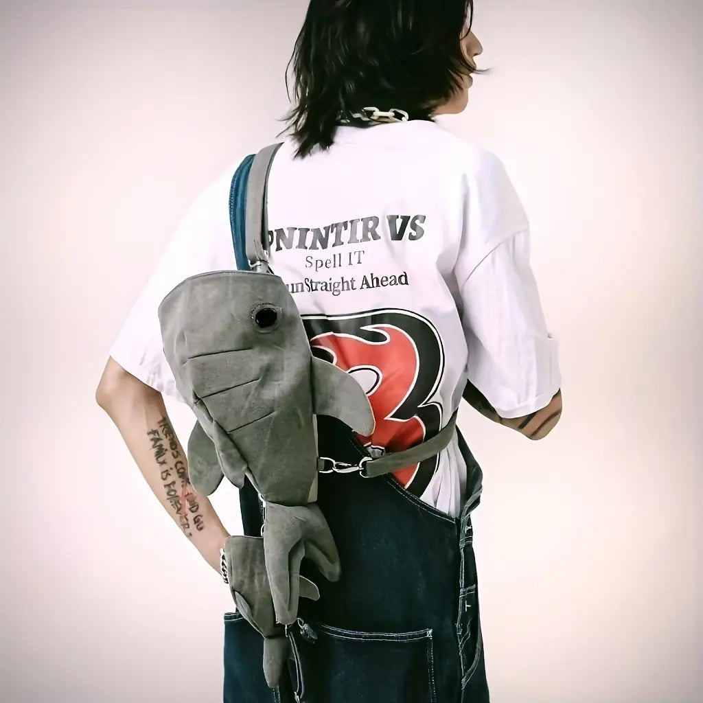 Polyester Unisex Whale Shark Crossbody Bag, Trendy Zoo Animal Design, Canvas Novelty Sling Pack for Camera and Photo Accessories