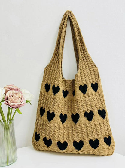 Heart Pattern Crochet Summer Tote Bag for Women, Summer 2024 Large Everything Tote Bag, Large Beach Bags, Trendy High Quality Everyday Shoulder Bag for Daily