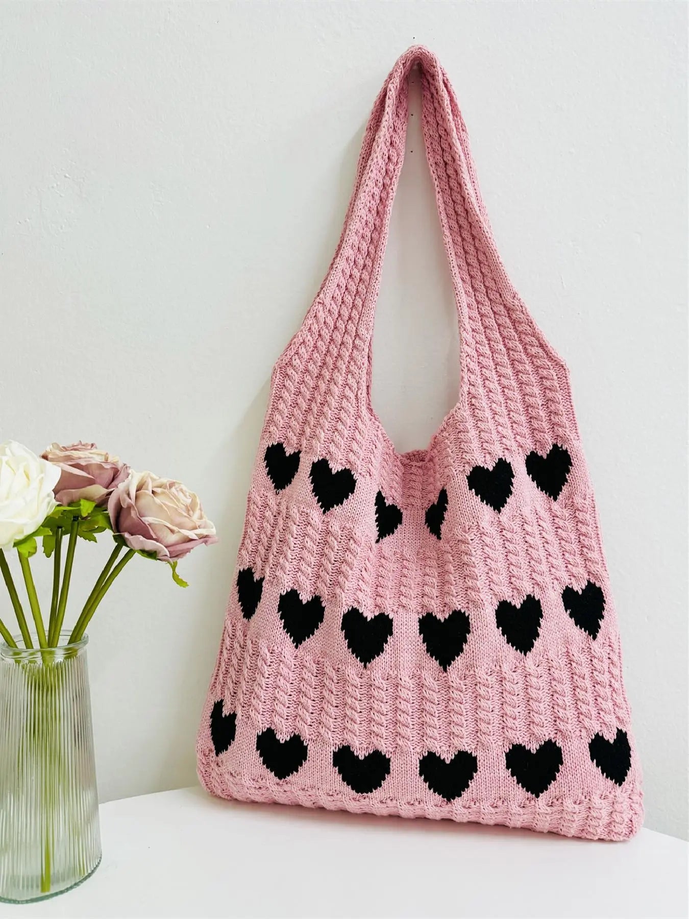 Heart Pattern Crochet Summer Tote Bag for Women, Summer 2024 Large Everything Tote Bag, Large Beach Bags, Trendy High Quality Everyday Shoulder Bag for Daily