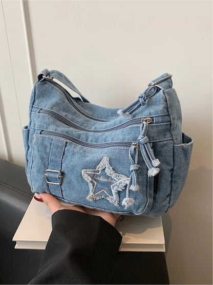 Casual and Fashionable Multi-Pocket Star Pattern Crossbody Bag, Shoulder Bag, Casual Trendy Bag, Crossbody Shoulder Handbag