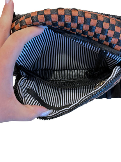 Gold Blush Iconic Woven Bestie Bag- Full RFID Protection + Luxe Vegan Leather 60" Adjustable Strap spacious design