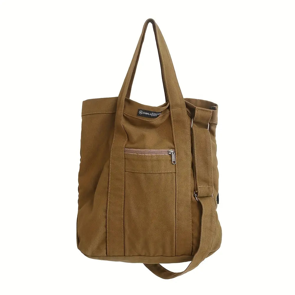 Retro Japanese-Style Canvas Shoulder Bag for Men, Adjustable Strap, Casual Commuter Handbag, Solid Color Black