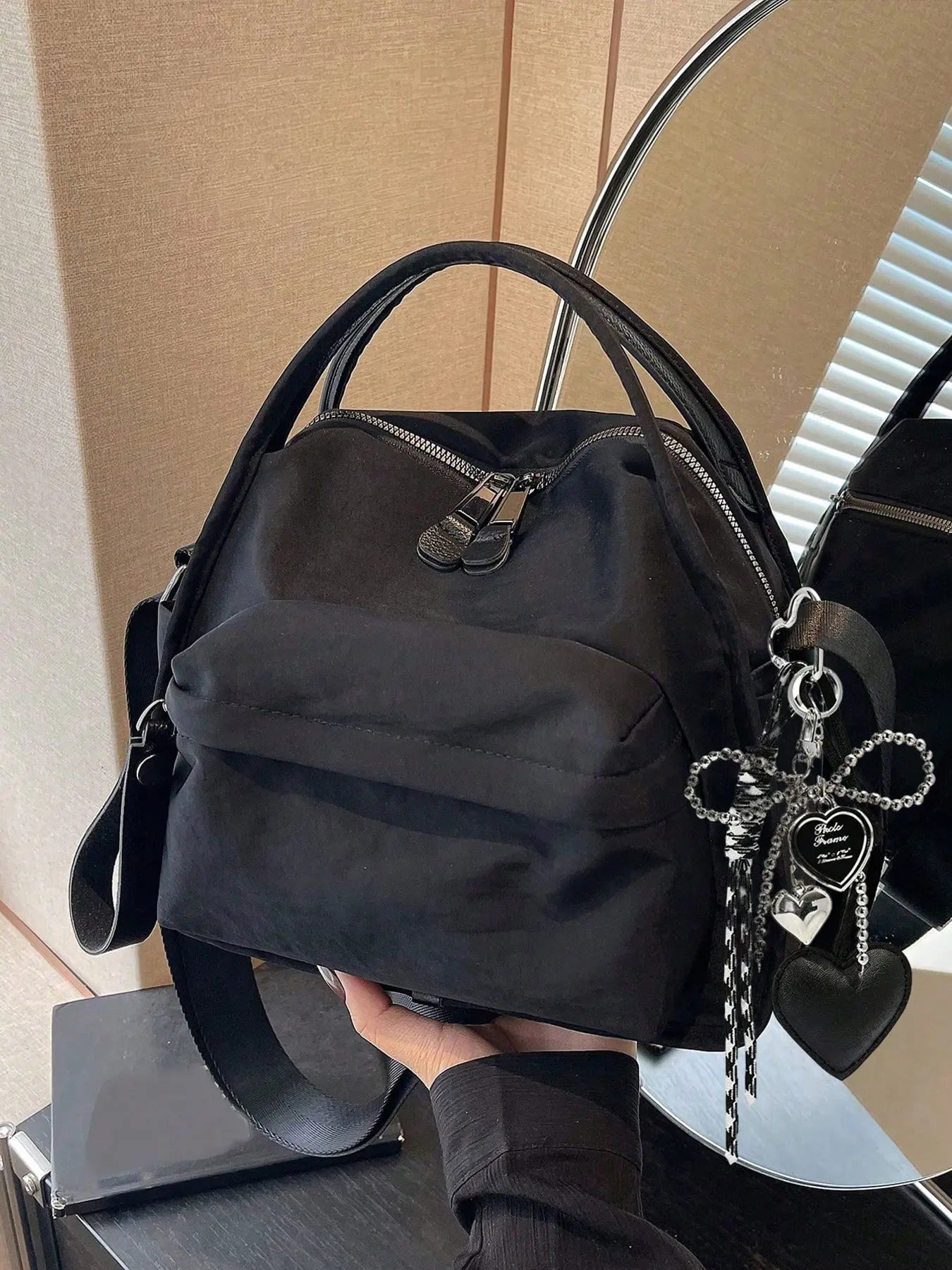 Ladies' elegant solid color shoulder bag, fashionable zipper All Match crossbody bag for daily use, simple solid color, casual trend versatile high-quality commuter shoulder bag, Fabric shoulder bags