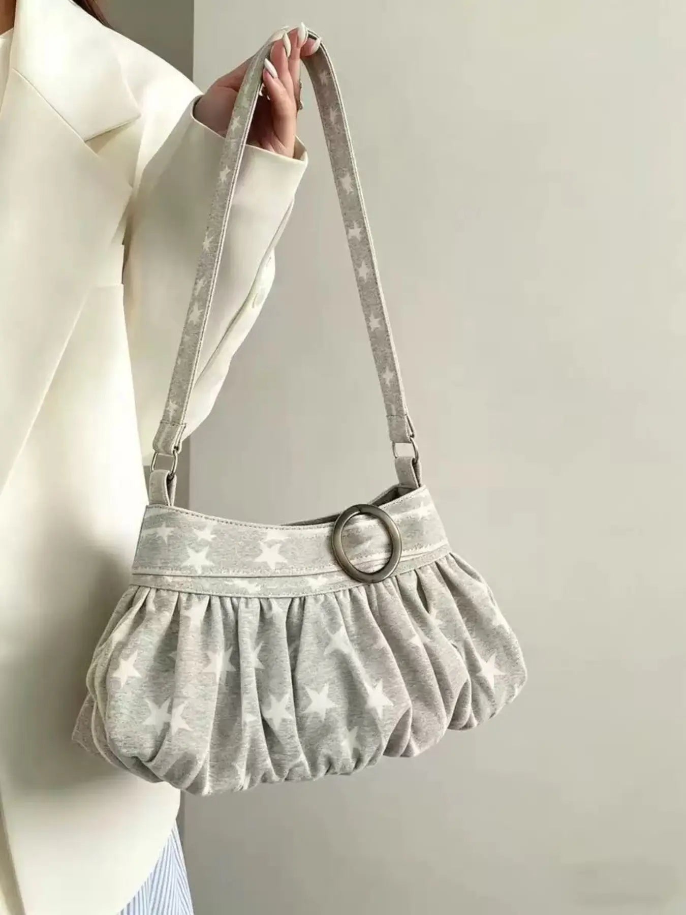 Retro Elegant Large Button Polka Dot Print Shoulder Bag, Fashionable Niche Texture Bag, Suitable for Daily Commuting, Shopping and Gatherings