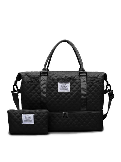 Large Capacity Multifunctional Travel Bag Set, Letter Pattern Zipper Travel Bag with Shoe Compartment, Casual Sports Fitness Bag for Women & Men, Weekender Travel Set, Travel Essentials, Daily Travel Bag, Traveling Bag