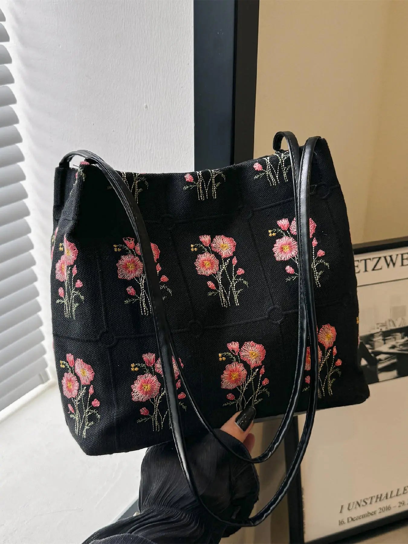 National Day Offers Random Floral Embroidered Canvas Shoulder Bag, Fashionable Large Capacity Tote Bag For Women, Trendy Women's Shopping Bag, Canvas Bags, Boho Bag, Handbag Shoulder Bag