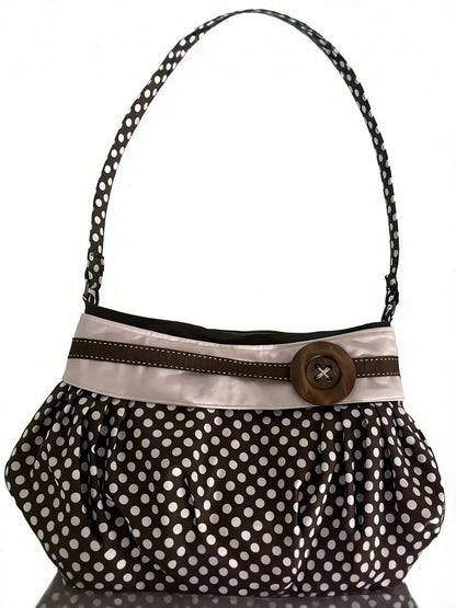 Retro Elegant Large Button Polka Dot Print Shoulder Bag, Fashionable Niche Texture Bag, Suitable for Daily Commuting, Shopping and Gatherings