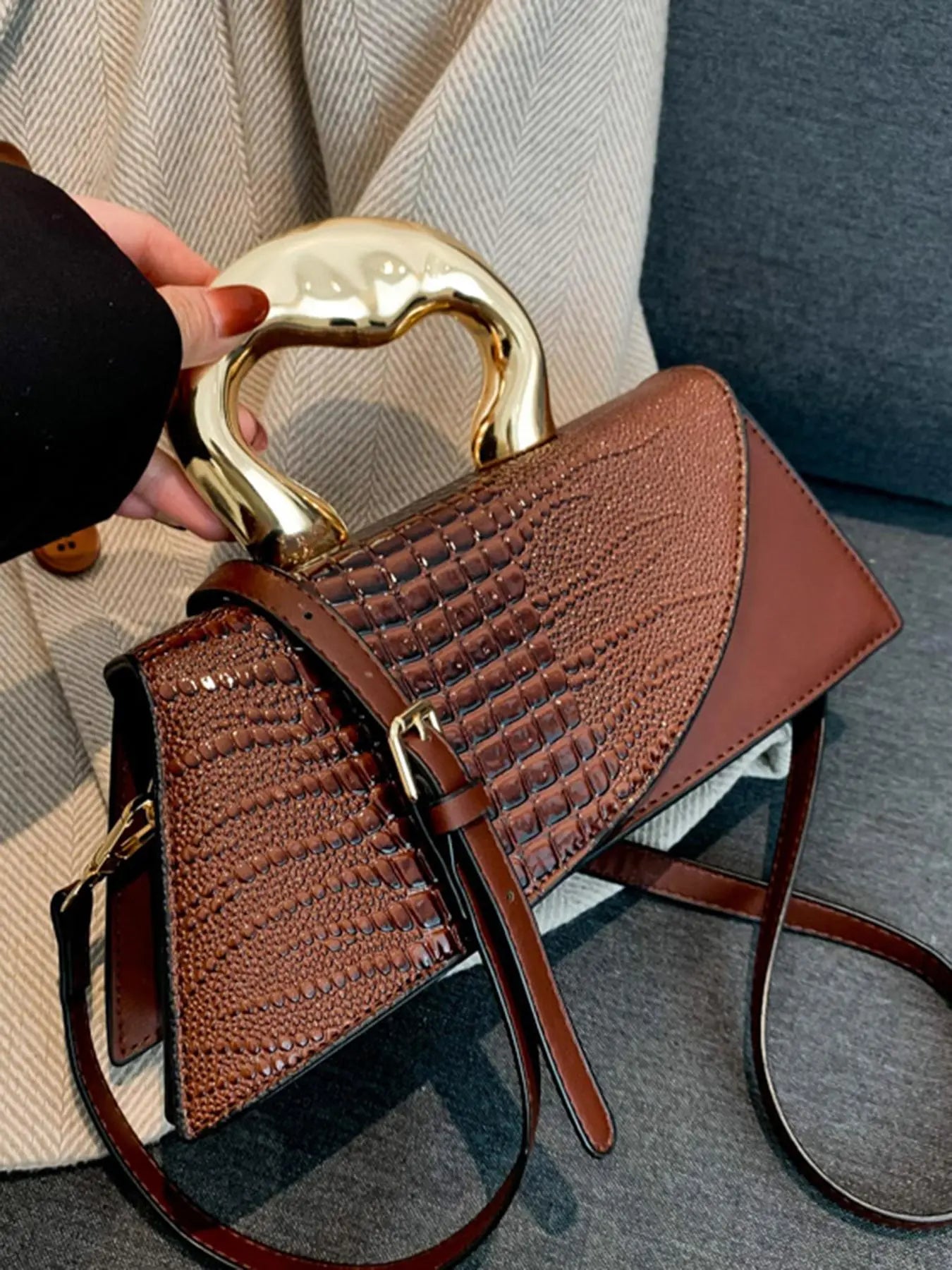 Women's Elegant Crocodile Embossed Crossbody Bag, Fashionable Solid Color Shoulder Bag for Daily Used, Crossbody Clutch Purse, Casual Trendy Versatile High-quality Daily Commuting Bags, Handbag Shoulder Bag, Crossbody Shoulder Purses