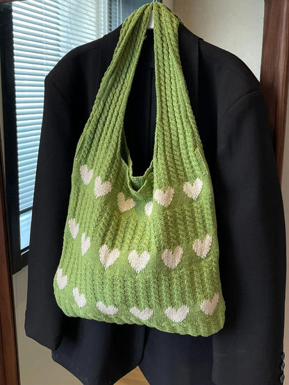 Heart Pattern Crochet Summer Tote Bag for Women, Summer 2024 Large Everything Tote Bag, Large Beach Bags, Trendy High Quality Everyday Shoulder Bag for Daily