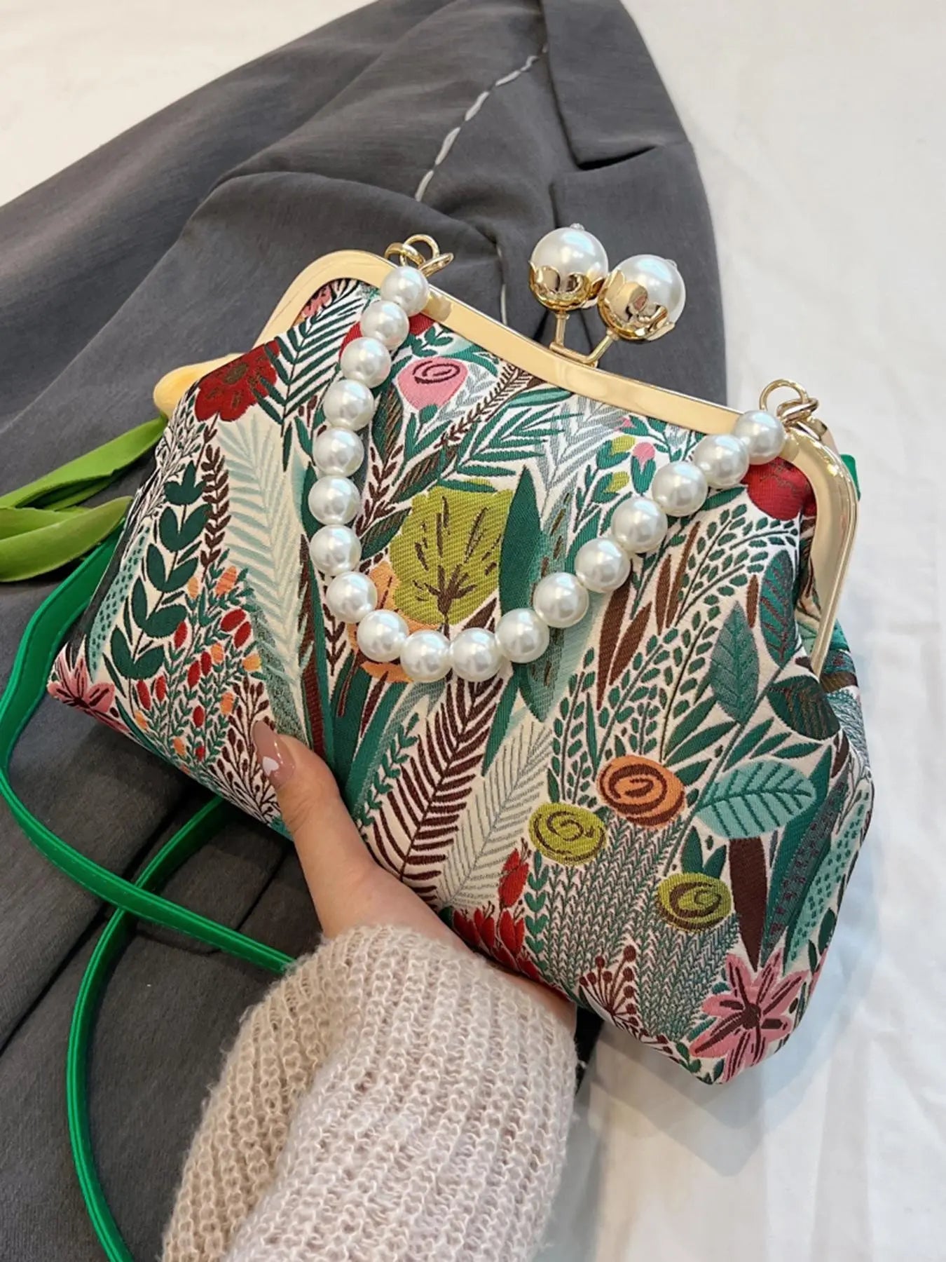 Women's Elegant Floral & Leaf Print Crossbody Bag, Colorblock Shoulder Bag for Daily Use, Casual Versatile Daily Commuting Bag