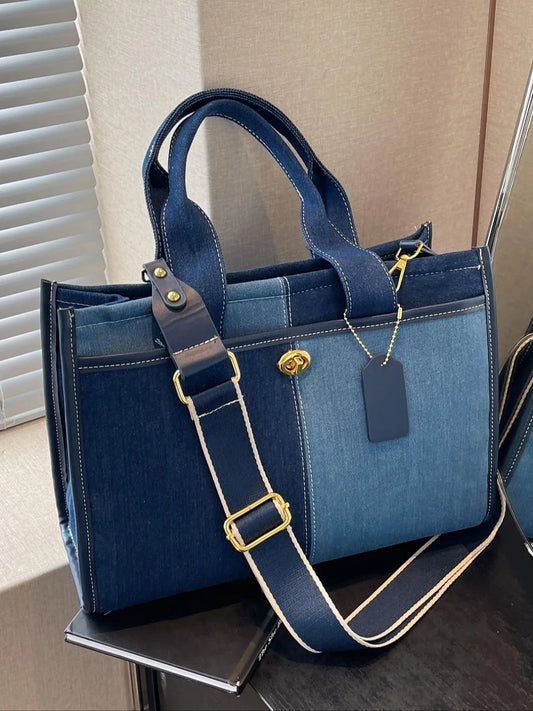 Fashionable Patchwork Tote Bag, Contrast Color Stitching Casual Crossbody Bag, Large Capacity Shoulder Bag for Women, Trendy All-match Bag for Daily Use, Fashion Patterned Bag