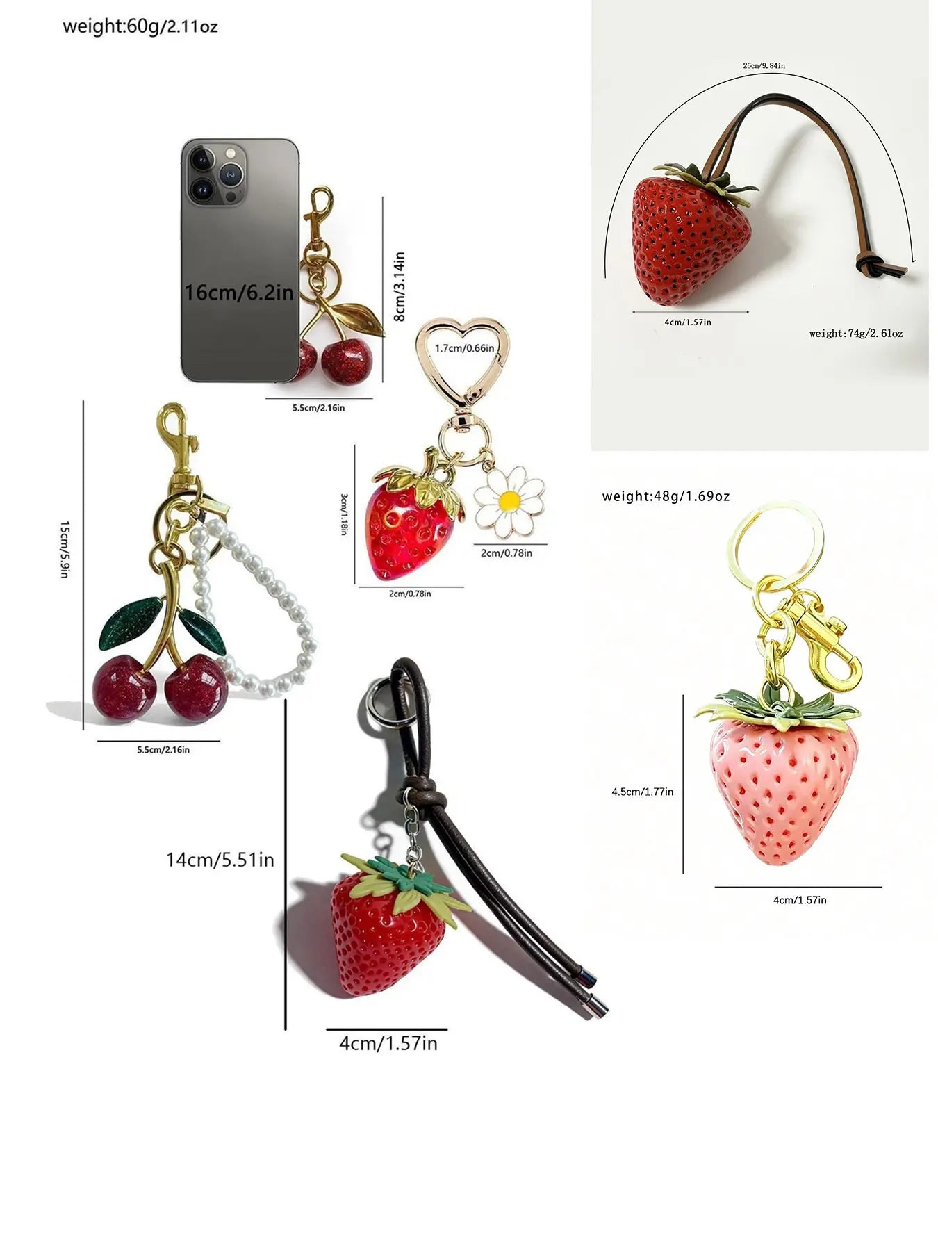 Cherry Keychain, Keychain Accessories, Girly Keychain for Bags, Women's Bag Pendant, Fashion Trend Exquisite Pendant, Women's Backpack Elegant Pendant, Suitable for Valentine's Day and Christmas Gift for Friends