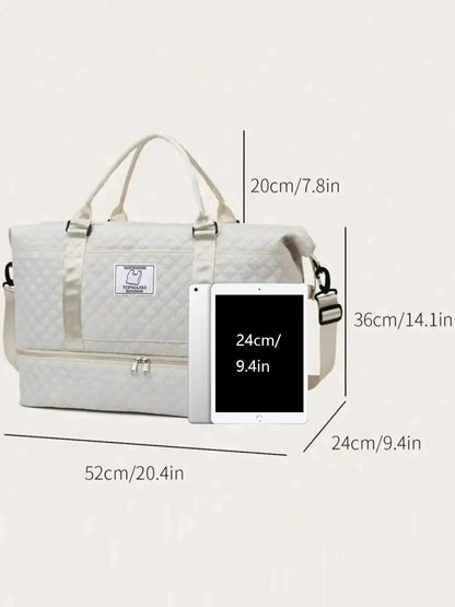 Letter Patched Design Large Capacity Durable Travel Bag, Lightweight Portable Folding Duffel Bag, Multi-function Dry & Wet Separation Bag for Travel, Traveling Bag, Multifunctional Travel Bag, Durable Duffels, Travel Duffle Bags
