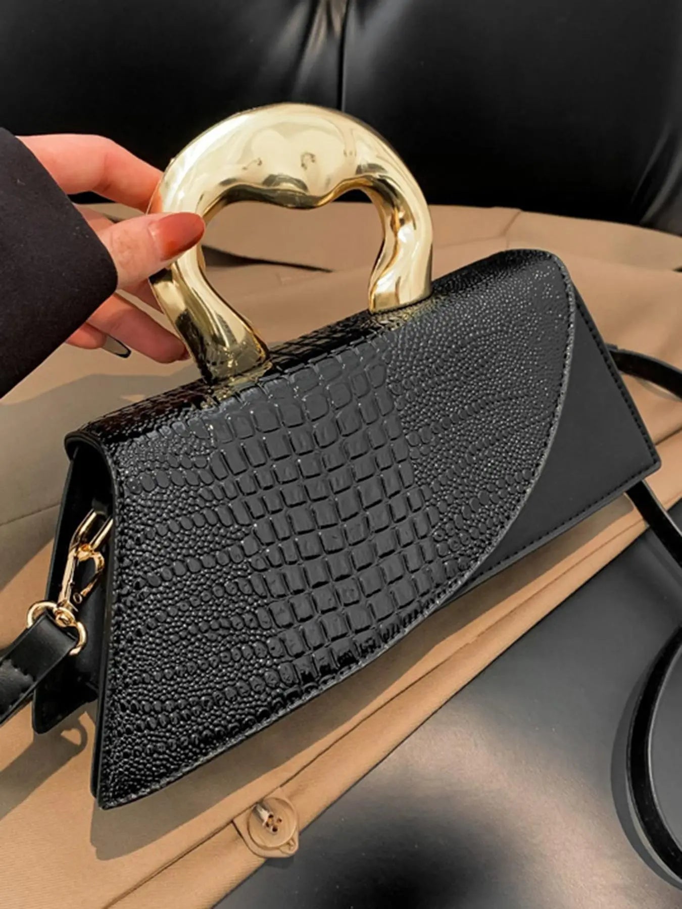 Women's Elegant Crocodile Embossed Crossbody Bag, Fashionable Solid Color Shoulder Bag for Daily Used, Crossbody Clutch Purse, Casual Trendy Versatile High-quality Daily Commuting Bags, Handbag Shoulder Bag, Crossbody Shoulder Purses